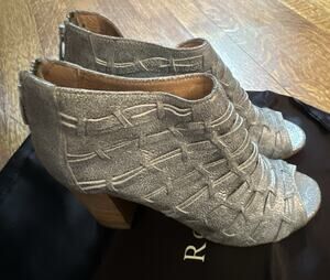 NIB Ron White Womens Gray Woven Suede Open Toe Ankle Booties Zip Size 7.5